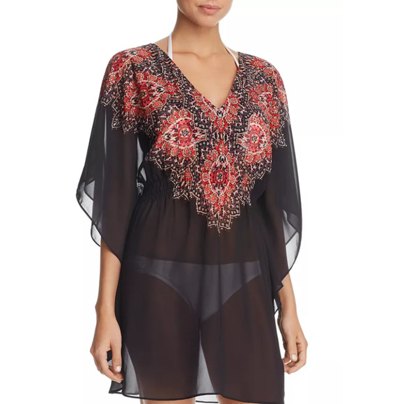 Miraclesuit Swim Mandala Embellished Caftan Women's Small Sheer Black New - Picture 1 of 16